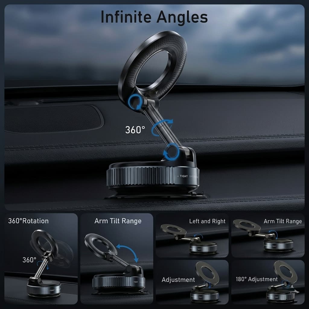 Ferixo™ Universal 360° Magnet Phone Holder with Vacuum Suction Base - 6